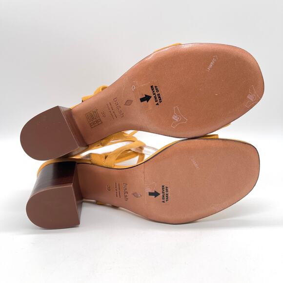 BA&SH Cequoia Strappy Heeled Sandal Women 39 Yellow Suede Block Stacked heel NEW - Picture 8 of 15